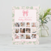 Roze Bow Sage Groene Baby Meisje Douche Spel Kaart (Staand voorkant)