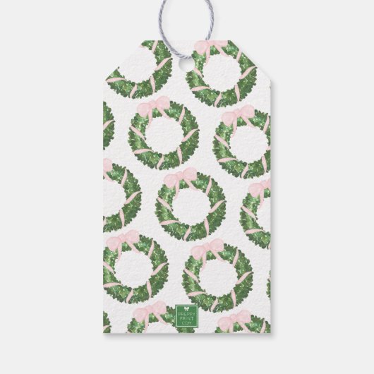 Roze Bow Sash Kerst Monogram Krans Behuizing Cadeaulabel (Achterkant)