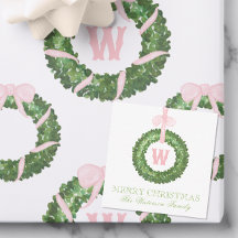 Roze Bow Sash Kerst Monogram Krans Behuizing