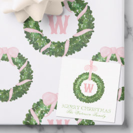 Roze Bow Sash Kerst Monogram Krans Behuizing Notitiekaartje