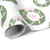Roze Bow Sash Kerst Monogram Krans Cadeaupapier (Rol Hoek)