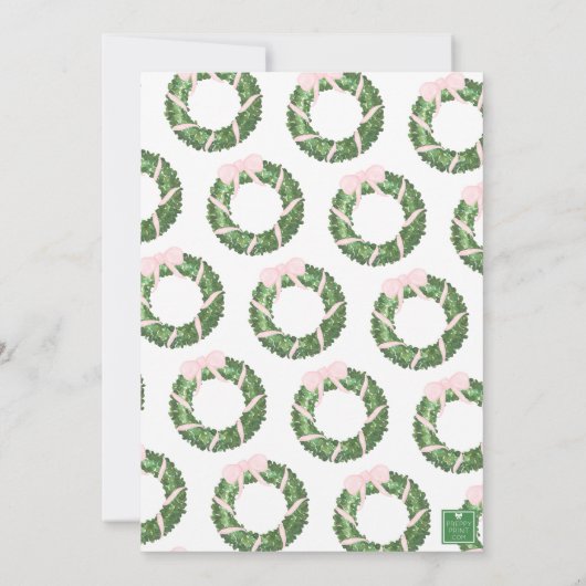 Roze Bow Sash Kerst Monogram Krans Party Kaart (Achterkant)
