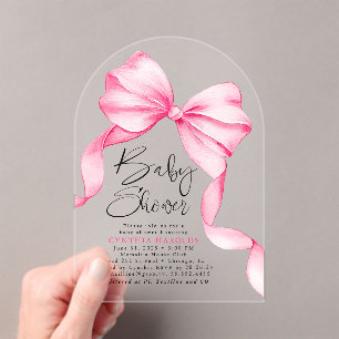 Roze Bow Schattigee Baby Girl Baby shower Acryl Uitnodigingen