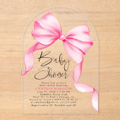 Roze Bow Schattigee Baby Girl Baby shower Acryl Uitnodigingen (Voorkant)