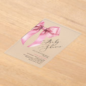 Roze Bow Schoonachtig Baby shower Acryl Uitnodigingen (Laagn)