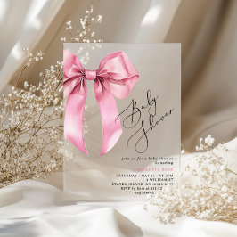 Roze Bow Schoonachtig Baby shower Acryl Uitnodigingen