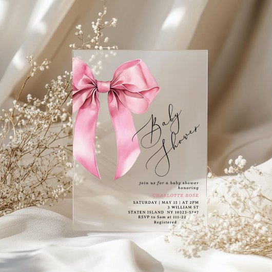 Roze Bow Schoonachtig Baby shower Acryl Uitnodigingen