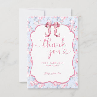 Roze Bow Shabby Chic Baby shower Dank je Bedankkaart