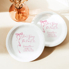 Roze Bow Shes binden van de knoop Vrijgezellenfees Papieren Bordje