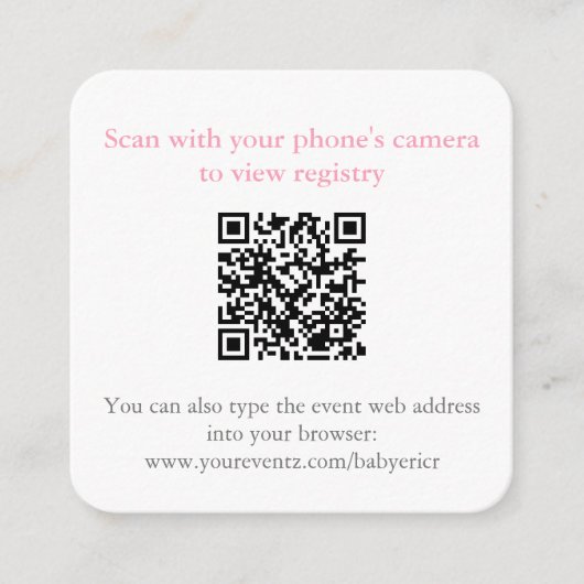  Roze Bow Shower QR Code RSVP Informatiekaartje (Voorkant)