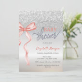 Roze Bow Silver Glitter Bokeh Baby shower Kaart (Staand voorkant)