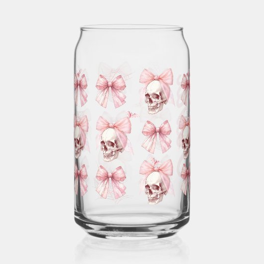 Roze Bow Skull Halloween glas kan drinken (Voorkant)