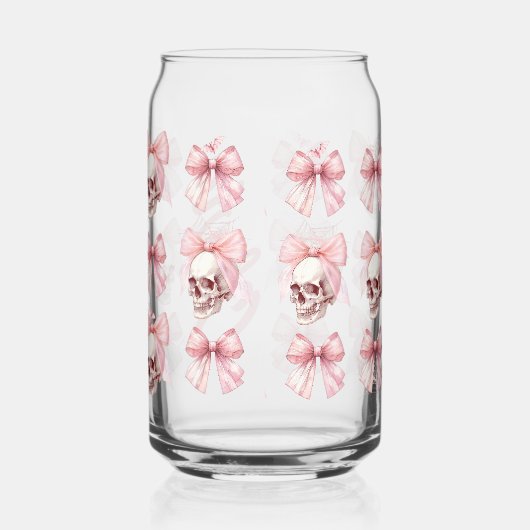 Roze Bow Skull Halloween glas kan drinken (Rechts)
