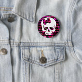 Roze Bow Skull Ronde Button 5,7 Cm (In situ)