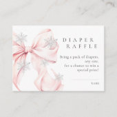 Roze Bow Snowflakes Baby shower Luier Raffle Informatiekaartje (Voorkant)