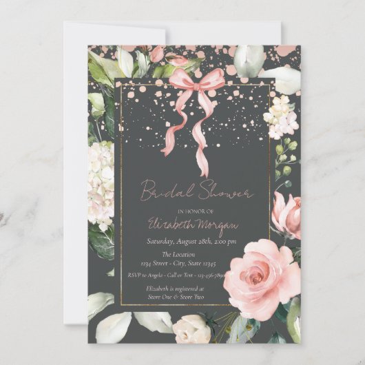 Roze Bow Stippen Rozen Roos Goud Vrijgezellenfeest Kaart (Voorkant)