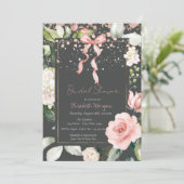 Roze Bow Stippen Rozen Roos Goud Vrijgezellenfeest Kaart (Staand voorkant)