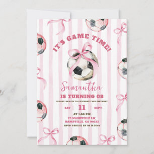 Roze Bow Stripes Meisje Voetbal Spel Tijd Verjaard Kaart