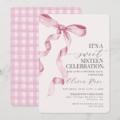 Roze Bow Sweet Zestien Verjaardagsfeestuitnodiging (Voorkant / Achterkant)