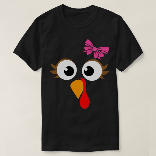 Roze Bow Thanksgiving Turkije gezicht meisje T-shirt (Design voorkant)
