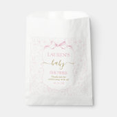 Roze Bow Toile Beer Baby shower Meisje Bedankzakje (Voorkant)