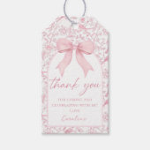 Roze Bow Toile Bloemen Verjaardag Gift Labels Cadeaulabel (Voorkant)