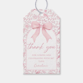 Roze Bow Toile Bloemen Verjaardag Gift Labels Cadeaulabel