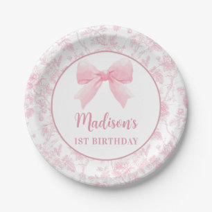 Roze Bow Toile Bloemen Verjaardagspapier Borden Papieren Bordje