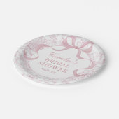 Roze Bow Toile Bloemen Vrijgezellenfeest Papier Bo Papieren Bordje (Gekanteld)