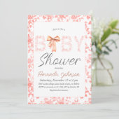 Roze Bow Toile de Jouy Floral Baby shower Kaart (Staand voorkant)