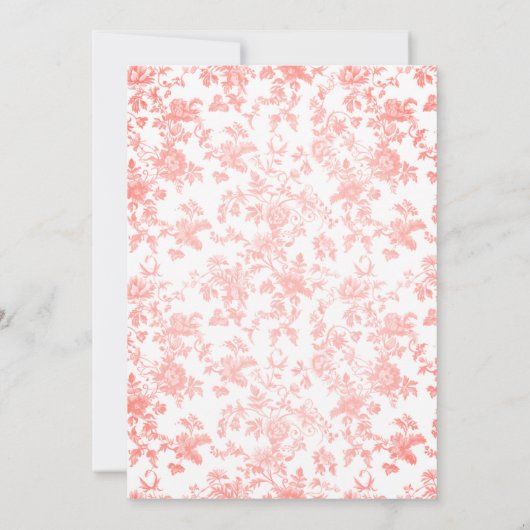 Roze Bow Toile de Jouy Floral Baby shower Kaart (Achterkant)
