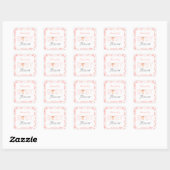 Roze Bow Toile de Jouy Floral Baby shower Vierkante Sticker (Vel)