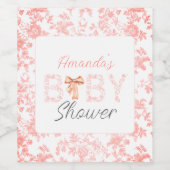 Roze Bow Toile de Jouy Floral Baby shower Wijn Etiket (Enkel label)