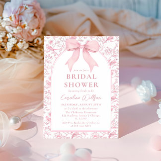 Roze Bow Toile Floral Chinoiserie Vrijgezellenfees Kaart