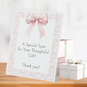 Roze Bow Toile Meisje Baby shower Gift Table Reclamebord Met Voetstuk
