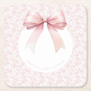 Roze Bow Toile Meisje Baby shower Papieren Borden Kartonnen Onderzetters