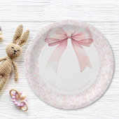 Roze Bow Toile Meisje Baby shower Papieren Borden Papieren Bordje