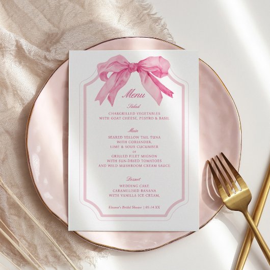 Roze Bow Toile Ribbon Vrijgezellenfeest Menu