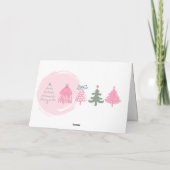 Roze: Bow & Trees Doodles Vakantie Gevouwen Kaart (Achterkant)
