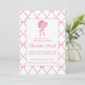 Roze Bow Trellis Baby shower Invitation Bonnet Kaart (Staand voorkant)