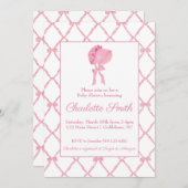 Roze Bow Trellis Baby shower Invitation Bonnet Kaart (Voorkant / Achterkant)