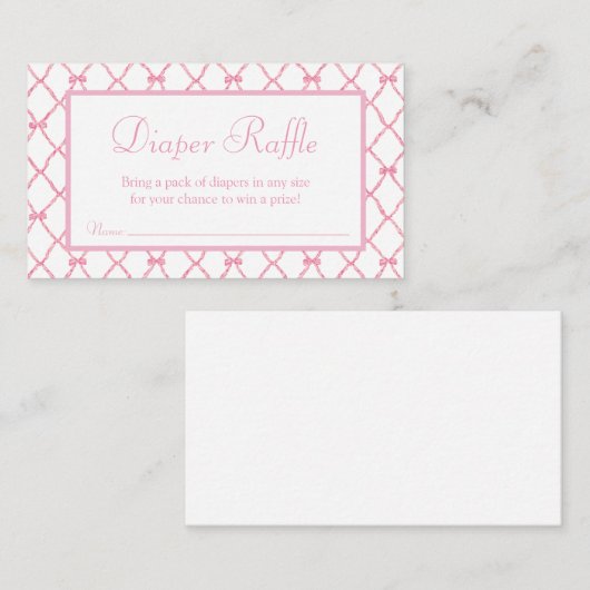 Roze Bow Trellis Baby shower Luier Raffle Kaart Visitekaartje (Voorkant / Achterkant)