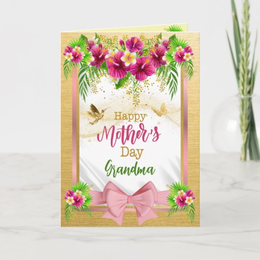 Roze Bow Tropische Bloemen Moederdag  Feestdagen Kaart (Voorkant)