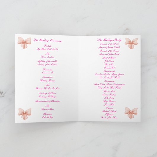 Roze Bow Trouwprogramma Kaart (Binnen)