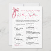 Roze Bow Trouwtradities Vrijgezellenfeest spel Kaart (Voorkant)