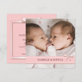 Roze Bow Twin Girls Baby Foto geboorteaankondiging Aankondiging (Voorkant / Achterkant)