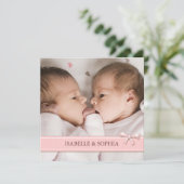 Roze Bow Twin Girls Baby Foto geboorteaankondiging Aankondiging (Staand voorkant)