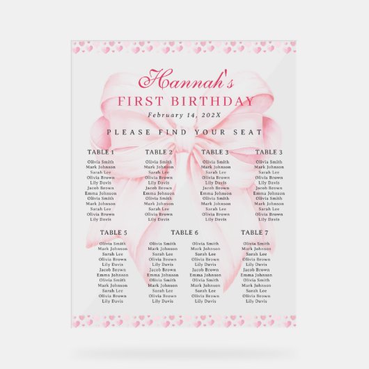 Roze Bow Valentijn Hart Zitting Grafiek Acryl Acryl Bord (Voorkant)