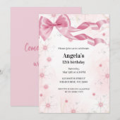 Roze Bow Verjaardag Meisjes Uitnodiging (Voorkant / Achterkant)