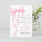 Roze Bow Verjaardag Uitnodiging Zachte Pastel Roze (Staand voorkant)